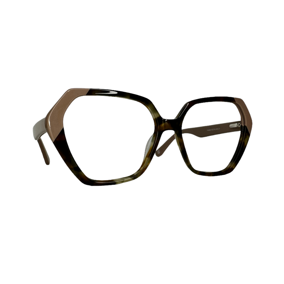 Óculos de Grau Quadrado Feminino Acetato Mesclado Detalhe Nude SUFH0002 C1 53