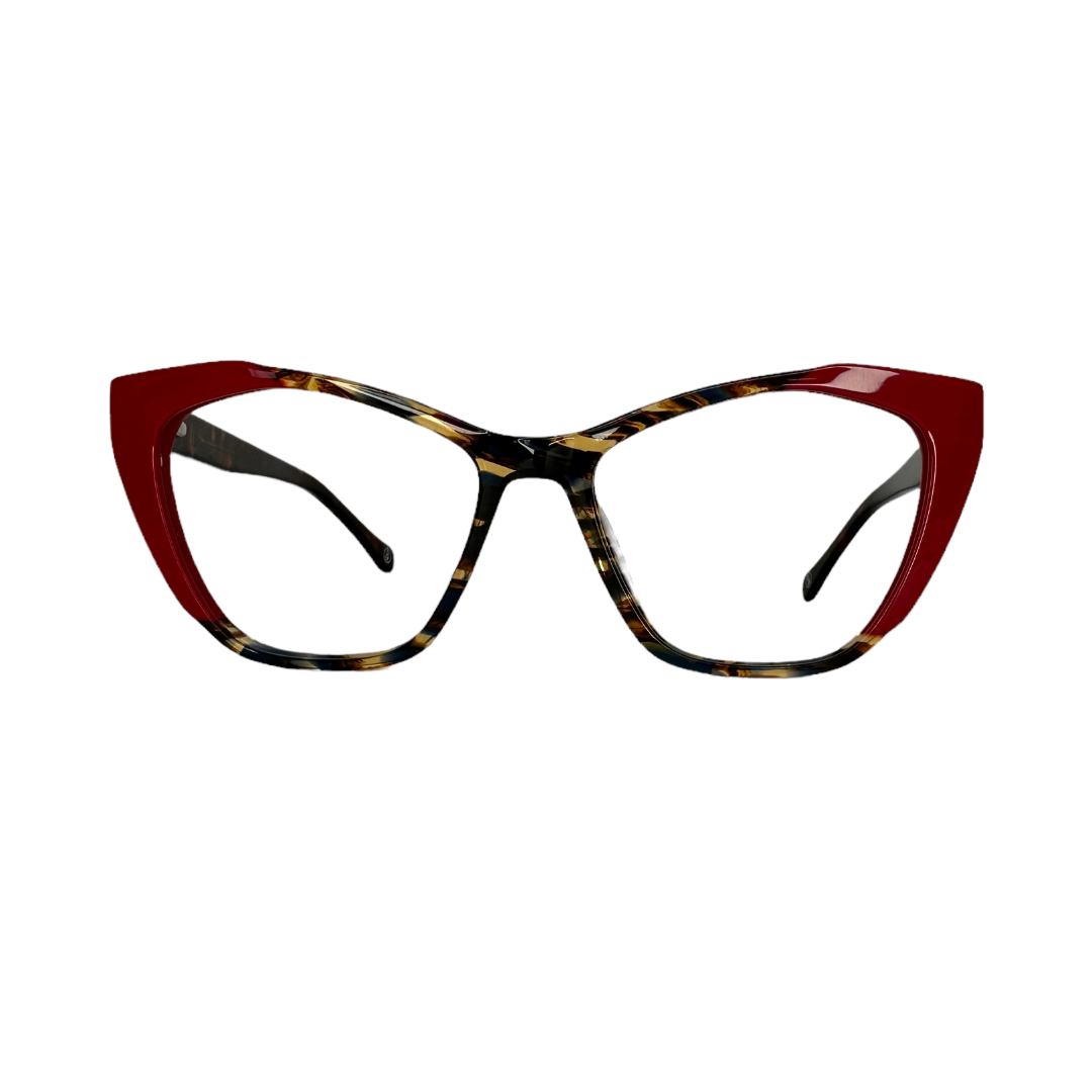 Óculos de Grau Gatinho Feminino Acetato Mesclado Detalhe Vermelho SUBA1197 C4 55