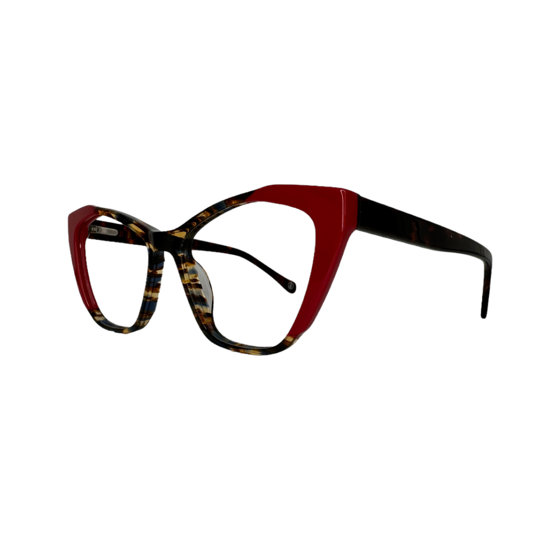 Óculos de Grau Gatinho Feminino Acetato Mesclado Detalhe Vermelho SUBA1197 C4 55