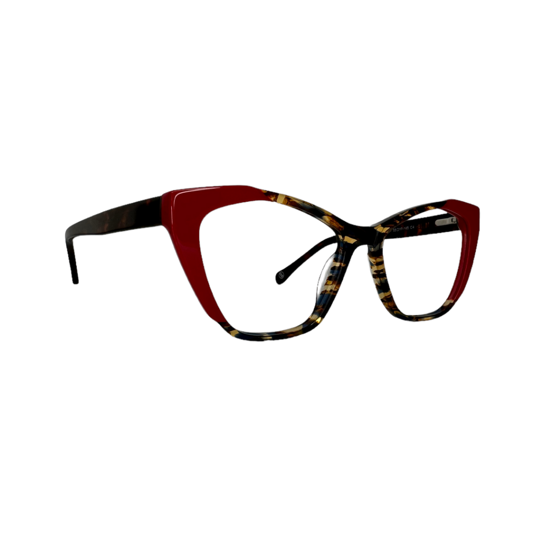 Óculos de Grau Gatinho Feminino Acetato Mesclado Detalhe Vermelho SUBA1197 C4 55