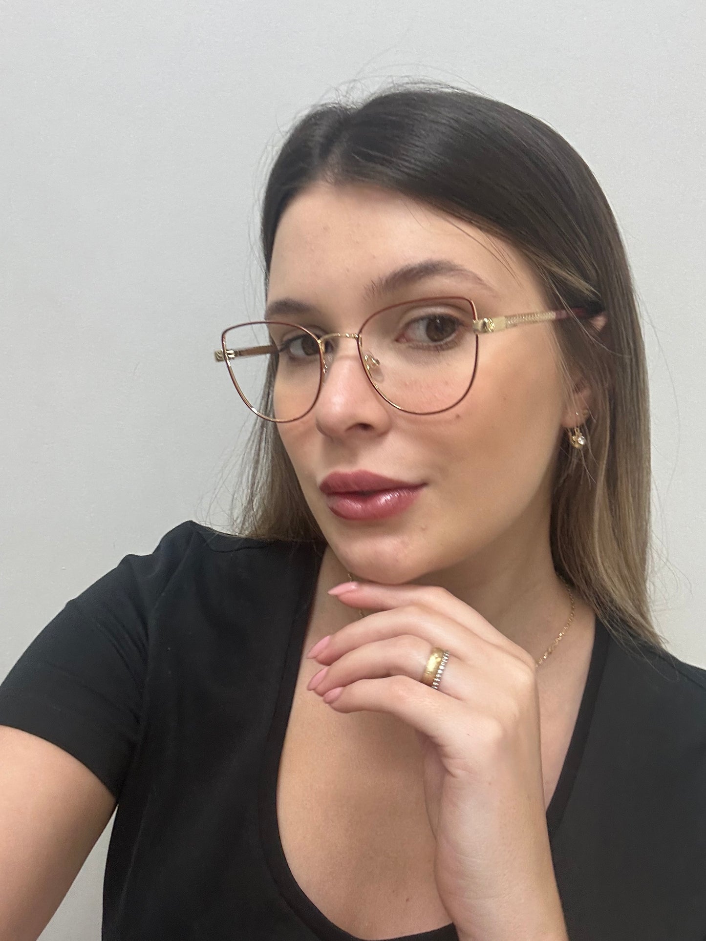 Óculos Feminino Metal Dourado Detalhe Vinho RX SU 59293 C5 51
