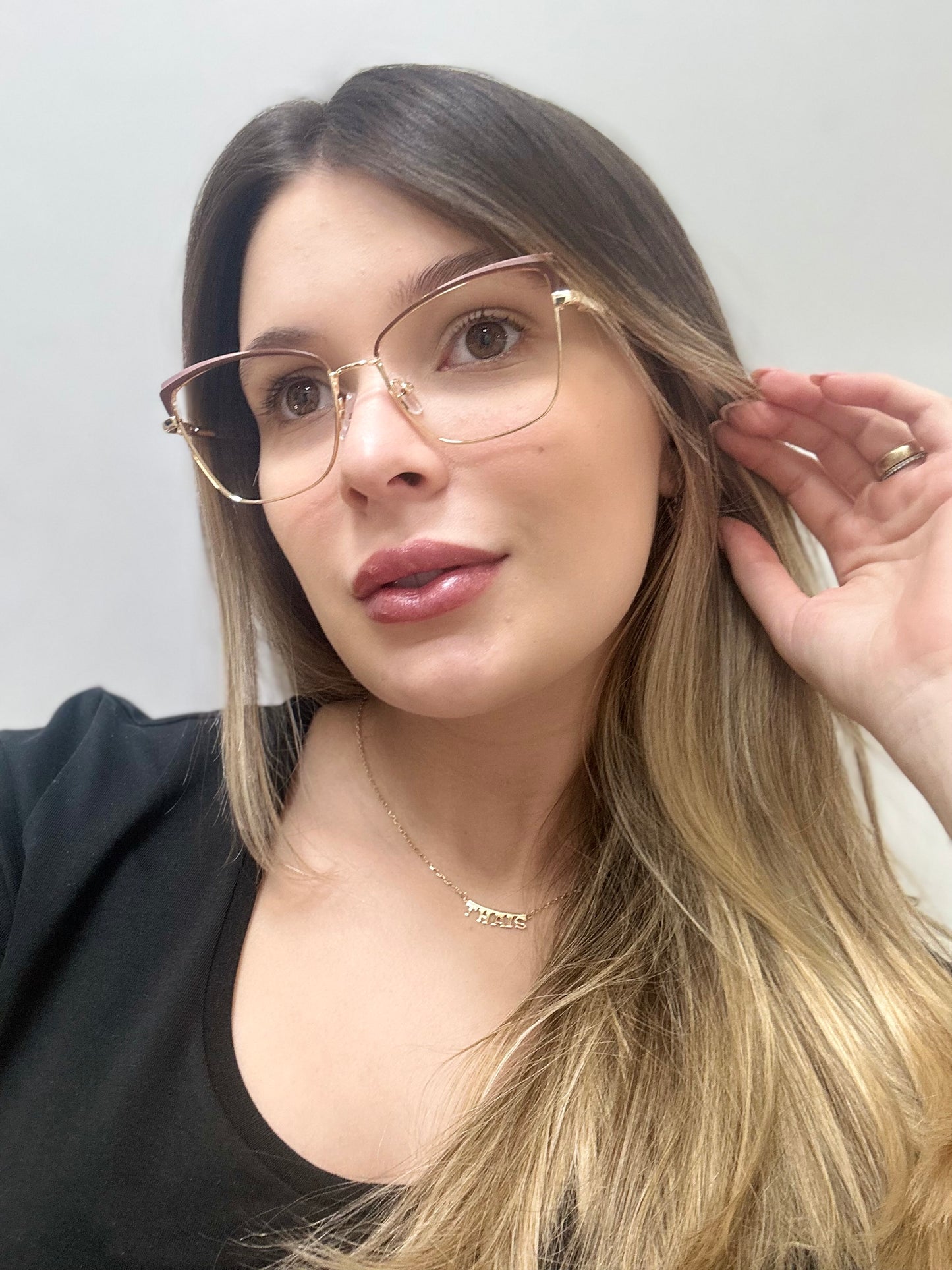 Óculos Feminino Metal Dourado Detalhe Marrom com Rose Haste Durada e Marrom SU RX 59206 C5 53