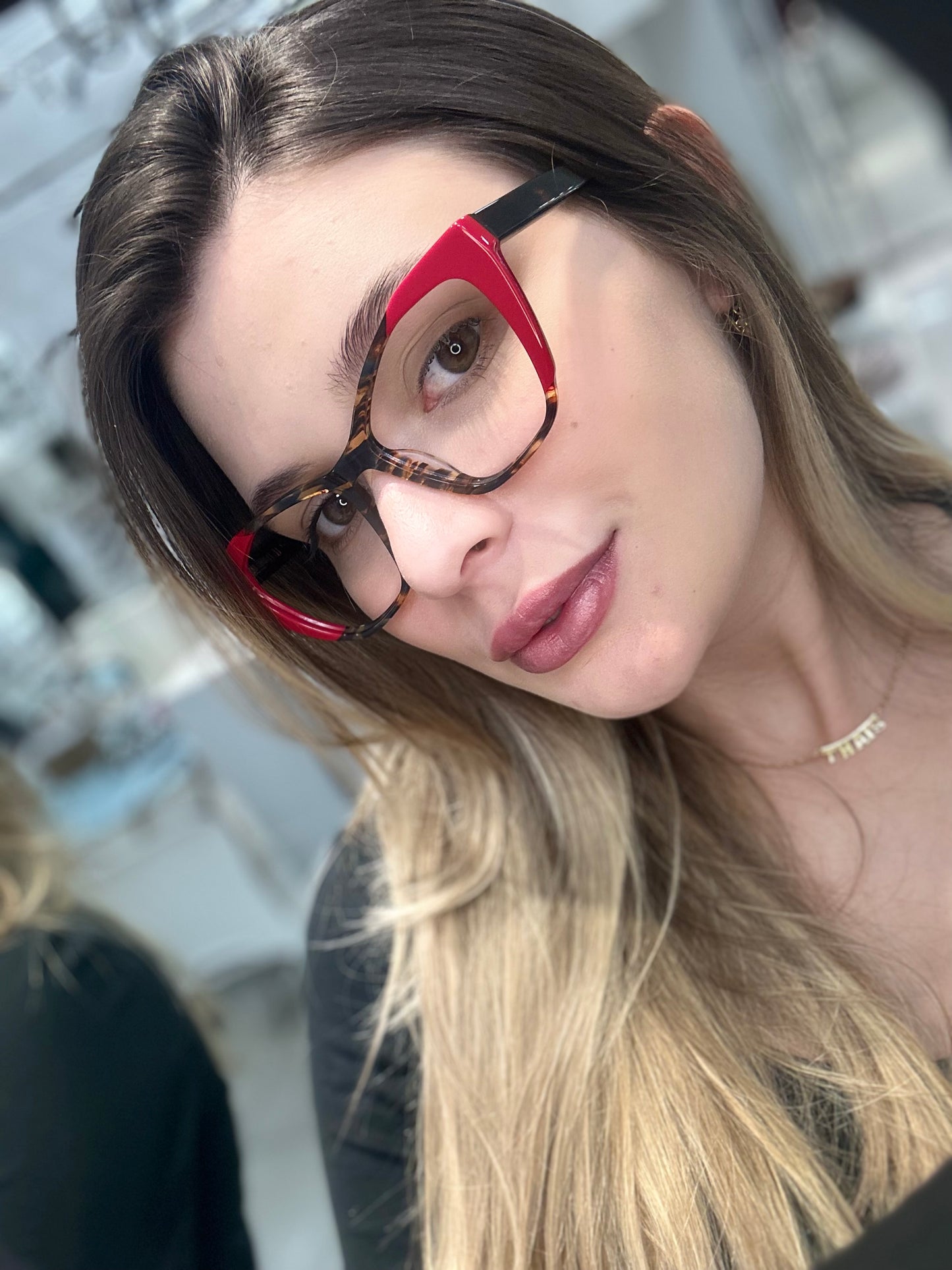 Óculos de Grau Gatinho Feminino Acetato Mesclado Detalhe Vermelho SUBA1197 C4 55