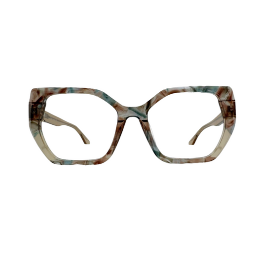 Óculos Feminino Acetato Mesclado Transparente Pastel com Haste Cristal Nude SUBW3082 C4