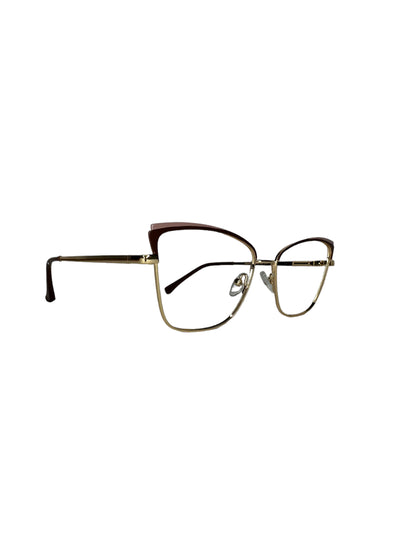 Óculos Feminino Metal Dourado Detalhe Marrom com Rose Haste Durada e Marrom SU RX 59206 C5 53