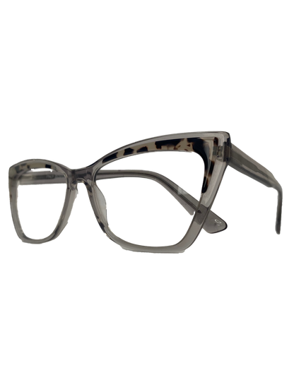 Óculos de Grau Gatinho Feminino Acetato Cinza Cristal Detalhe Mesclado RX SU BR44028 C2 53