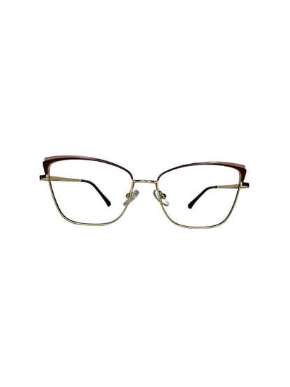 Óculos Feminino Metal Dourado Detalhe Marrom com Rose Haste Durada e Marrom SU RX 59206 C5 53