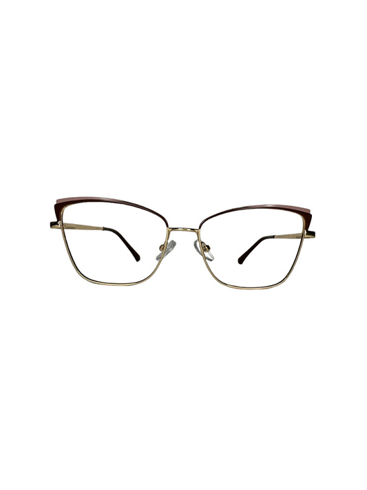 Óculos Feminino Metal Dourado Detalhe Marrom com Rose Haste Durada e Marrom SU RX 59206 C5 53