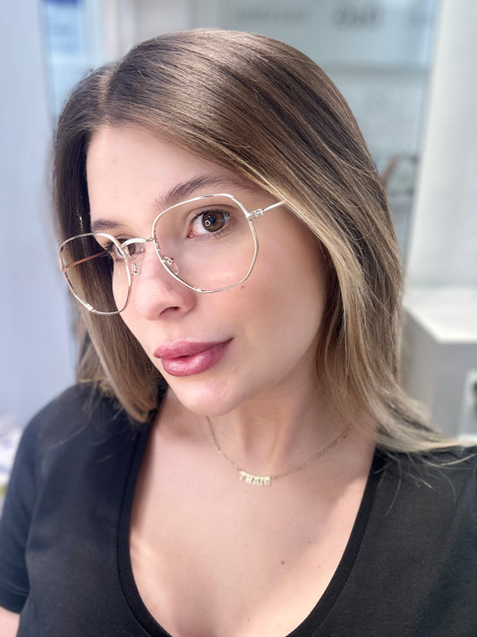 Oculos Feminino Metal Dourado Haste dourada  Ponteira Marrom RX SU BR1215 22