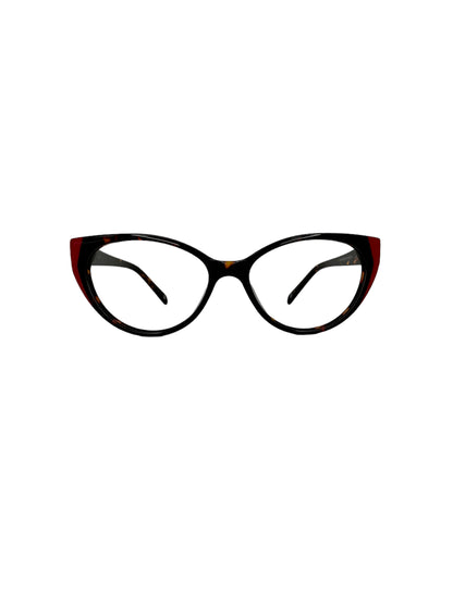 Óculos de Grau Gatinho  Feminino Acetato Mesclado Detalhe Vermelho RX SU BA1108 C5 54