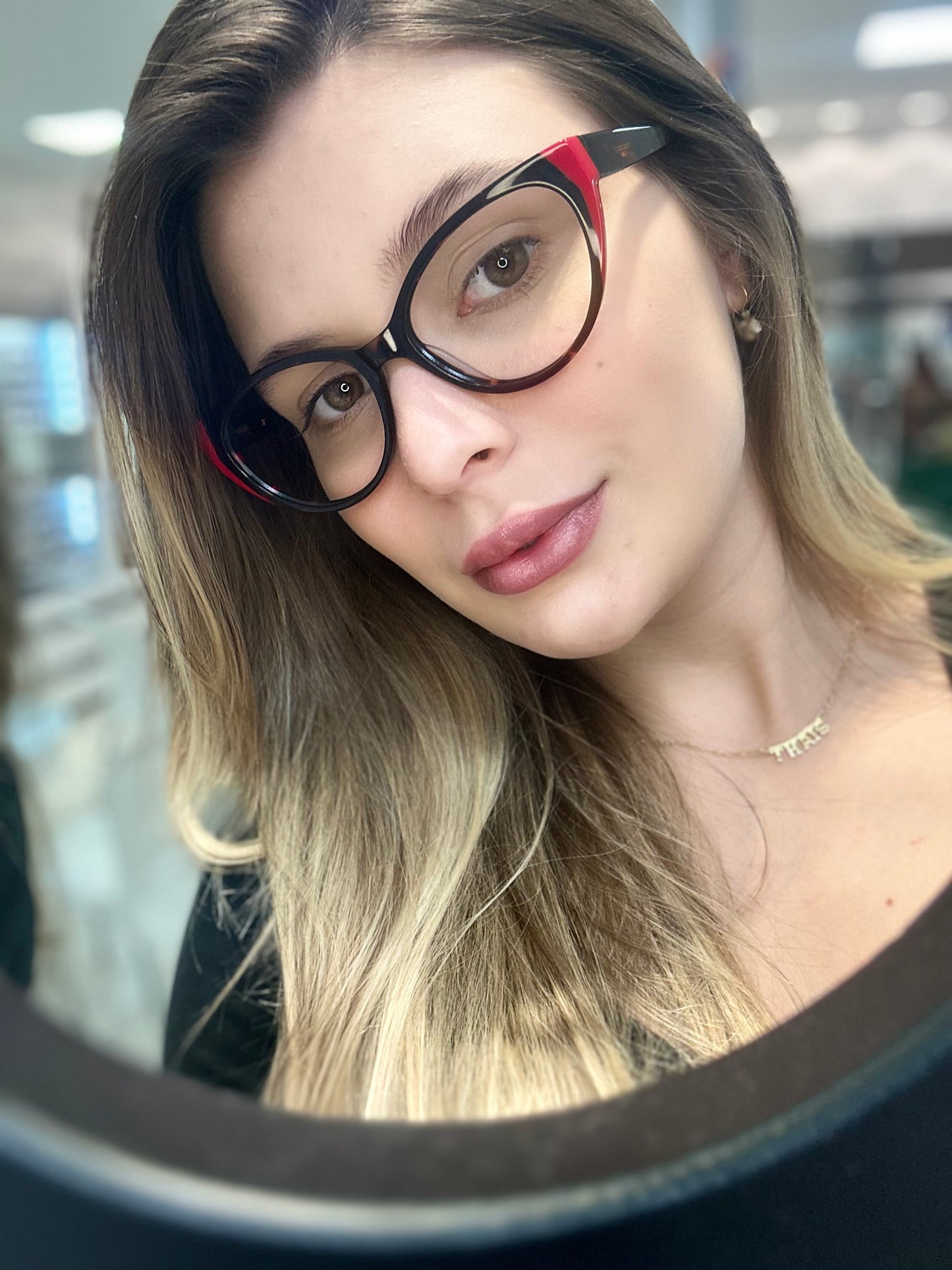 Óculos de Grau Gatinho  Feminino Acetato Mesclado Detalhe Vermelho RX SU BA1108 C5 54
